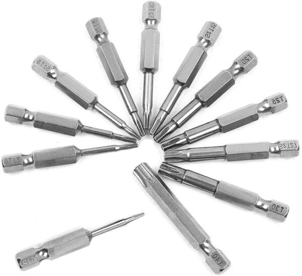 Bestgle 12pcs T5-T40 Torx Head Screwdriver Bit Set 1/4 Inch Hex Shank Security Tamper Proof Magnetic Torx Bit Screw Driver Kit Tool, 50mm