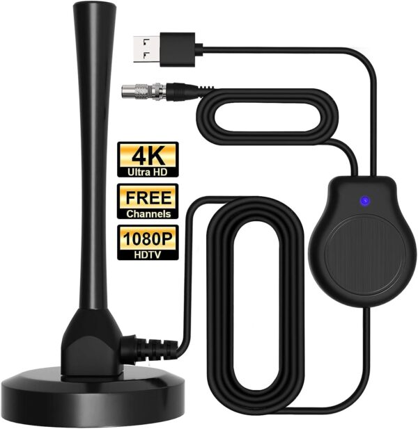 TV Antenna, Amplified Digital HD TV Antenna Indoor for Smart TV Support 4K 1080P Television and TV's Outdoor HDTV Amplifier Booster for Local Channels 150 Miles Long Range - Magnetic Base&Coax Cable