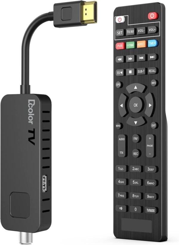 Dcolor DVB-S/S2 Sat Receiver - Nano HDMI Full HD 1080P TV Receiver Stick [Hidden Behind TV] - USB2.0 Media Player and PVR Recorder [2-in-1 TV Controls] [Astra Hotbird Pre-Installation]