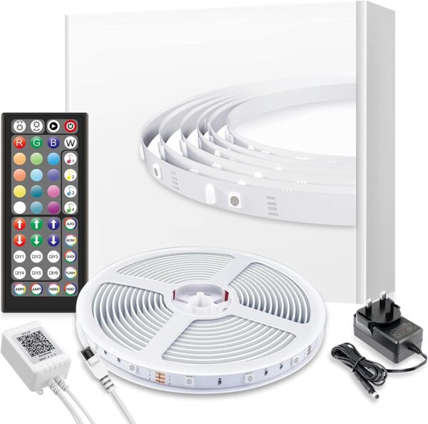 Mexllex LED Strip Lights with Remote 15m, Color Changing LED Lights for Bedroom, 5050 RGB LED String Lights with 44 Keys Remote, Music Sync Strip Lights for Home Bar TV Kitchen Party (1 roll of 15M) [Energy Class A+]