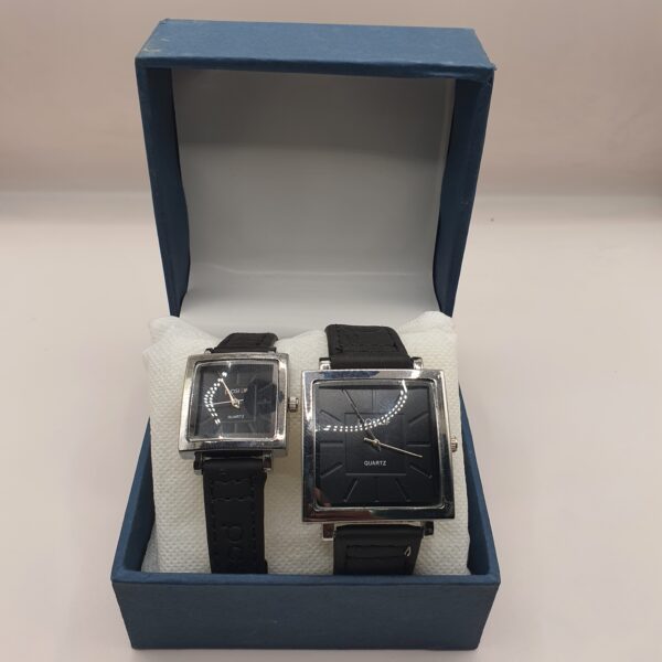Positif Designer Couple Watch – Rectangle Dial Black Leather Strap – FCW-071